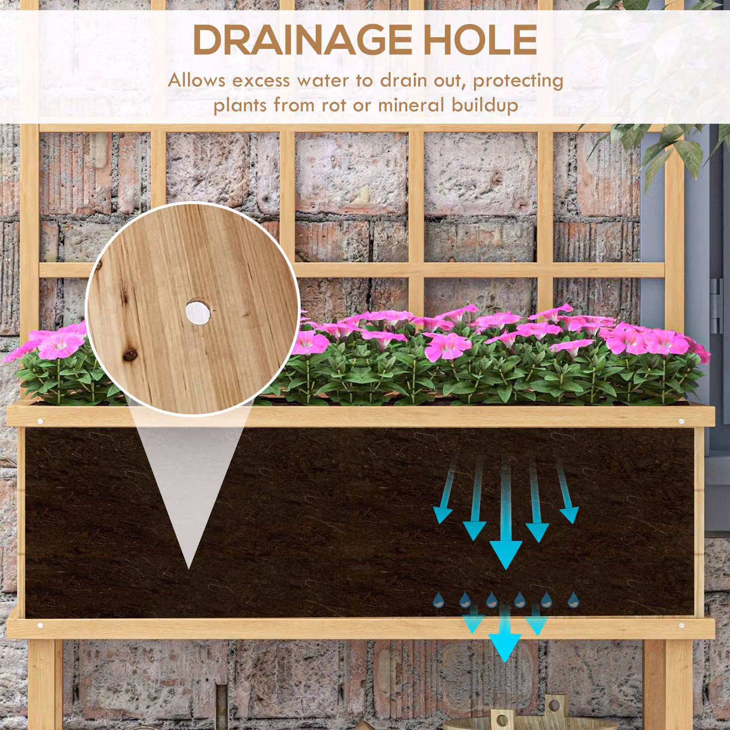 Outsunny Brown Wooden Raised Planter with Trellis for Climbing Plants, W/D/H: 140 x 45 x 105 cm – 3