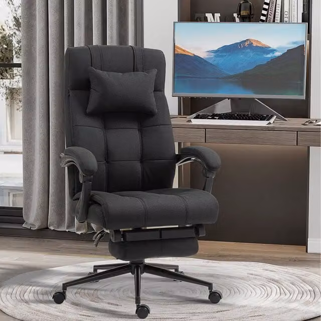 Vinsetto Modern Black Fabric Task Chair with Headrest, Footrest, Armrests and Height Adjustment