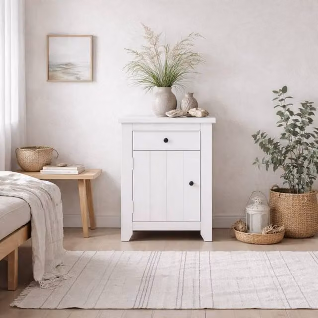 Wyld Haus Tralee White Washed Pine Bedside Cabinet – 1
