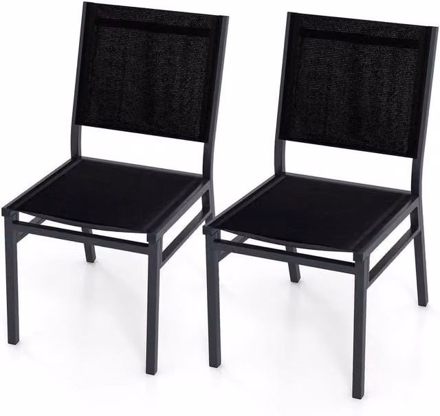 KORVIXA Set of 2 Black Armless Outdoor Dining Chairs with UV-Resistant Textilene Fabric and Powder-Coated Aluminium Frame
