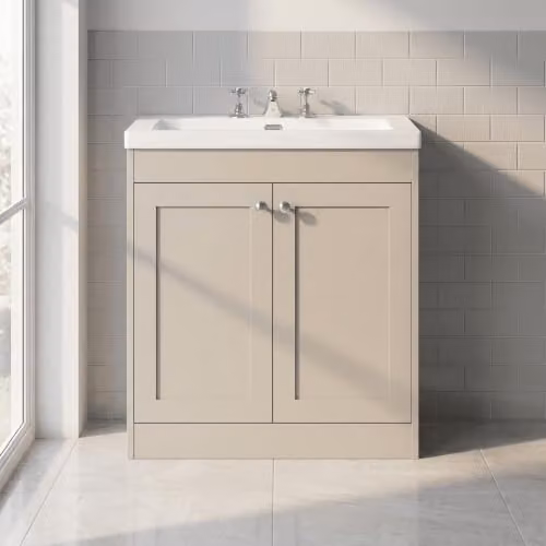 Balterley Floor Standing 2 Door Vanity Unit with Rectangular Basin and Handles in Pebble Grey, W/D/H: 80 x 45.3 x 80 cm – 2