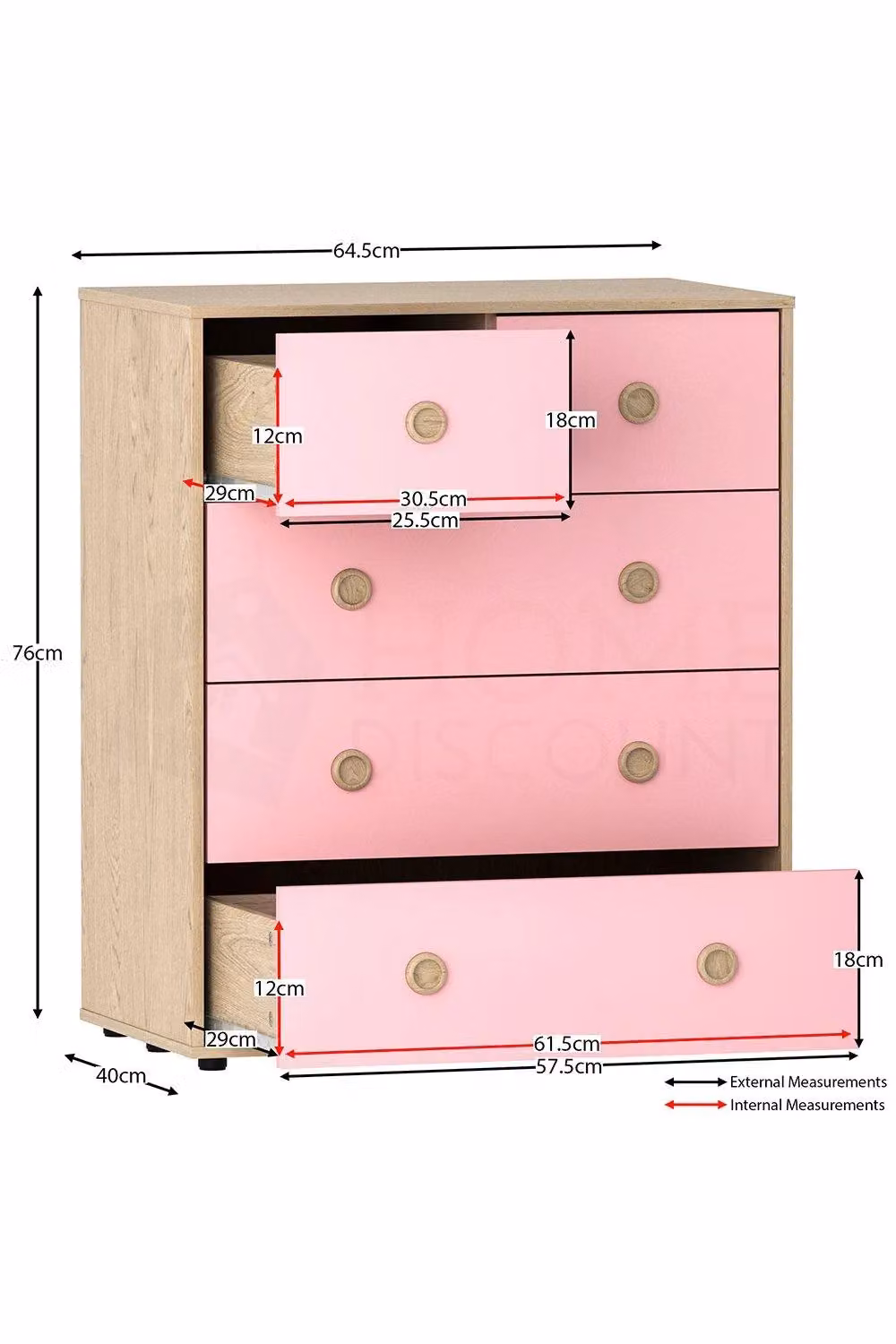 Home Discount Junior Vida Neptune 5 Drawer Chest of Drawers for Childrens Bedrooms in Pink – 2