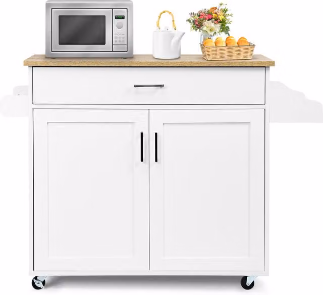 COSTWAY Modern Kitchen Island Storage Trolley in White Matt Finish