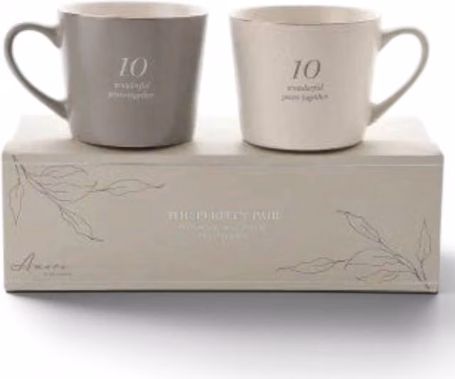 Widdop Gifts Set of 2 Grey and White Stoneware Mugs for Adults