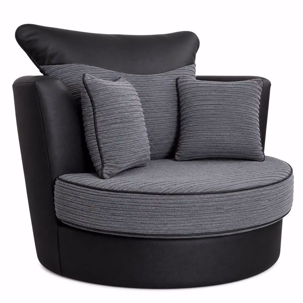Furnishings For Less UK Dino Round Swivel Chair in Black and Grey Striped Fabric with 360 Degree Rotation, H 85 cm x W 102 cm x D 100 cm – 2