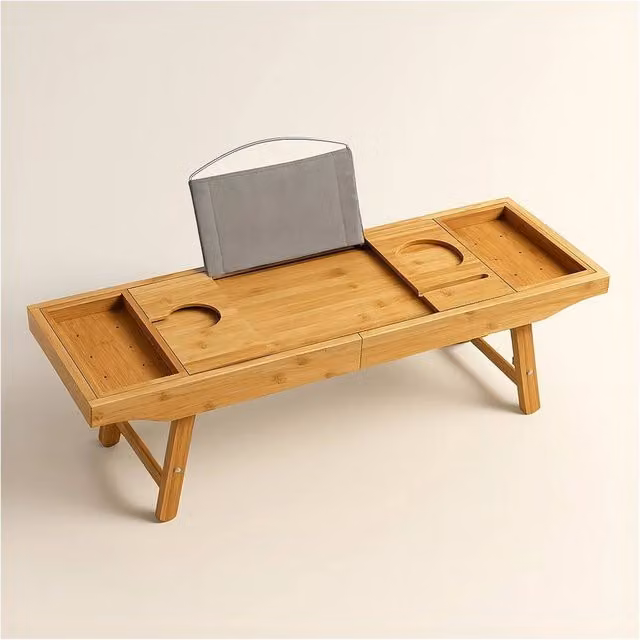 EONLION Brown Bed and Bath Tray Table with Legs and Glass Top, Width: 100 cm – 1