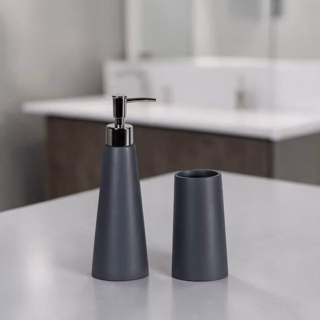 Showerdrape Alto 2 Set Grey Liquid Soap Dispenser and Tumbler – 1