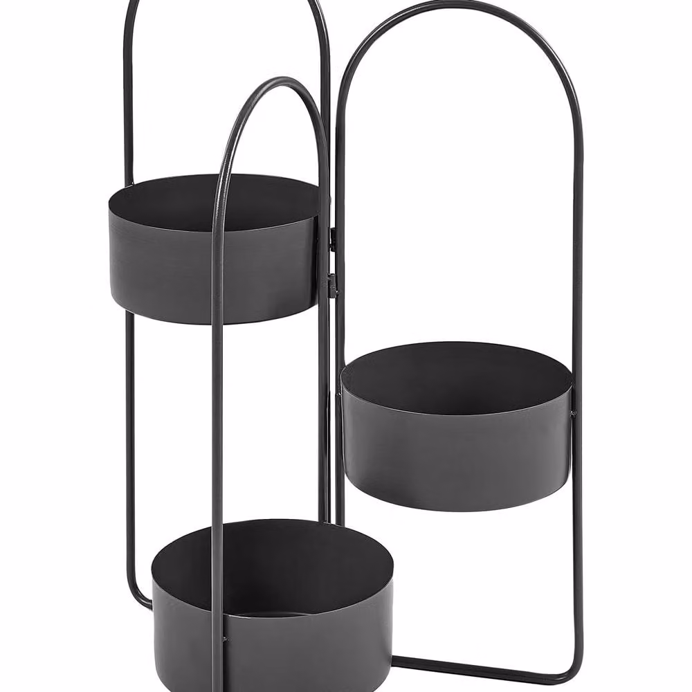 Wyld and Coco Black Iron Foldable Plant Stand with Three Round Planters, W/D/H: 56 x 26 x 75 cm – 2