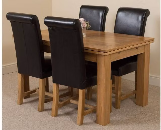 Thats Furniture Richmond Oak Extending Dining Table and 4 Washington Black Leather Chairs – 1