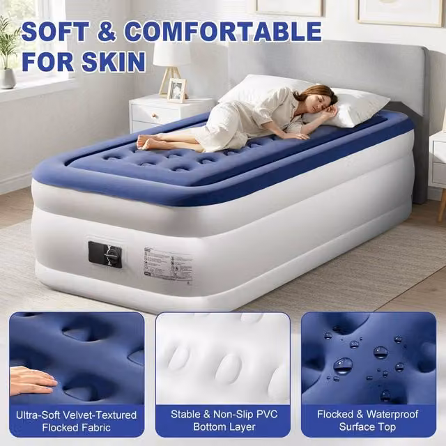 EONLION Blue Inflatable Air Bed Mattress Single W/D/H: 190 x 99 x 45 cm – 1