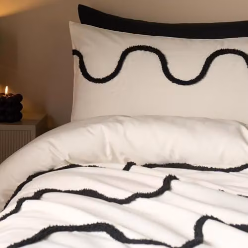 OHS Single Tufted Wave Bedding Set in White, including Duvet Cover and Pillowcase, W/D/H: 135 x 200 cm and 50 x 75 cm – 2