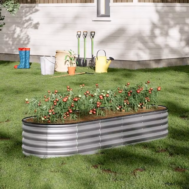 Breeins Oval Galvanised Steel Raised Garden Bed, Silver, W: 240 cm, H: 42 cm, D: 42 cm