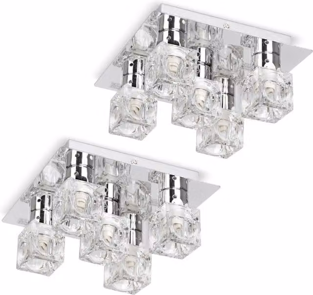 ValueLights Pair of Modern Chrome Ice Cube 5 Way Flush Ceiling Lights in Silver
