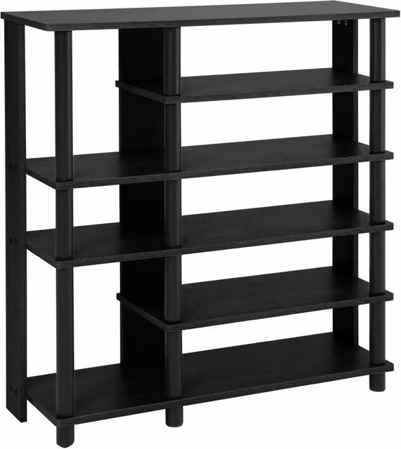 The Hot Sale Modern Black Wooden Open Shoe Rack with Adjustable Shelves