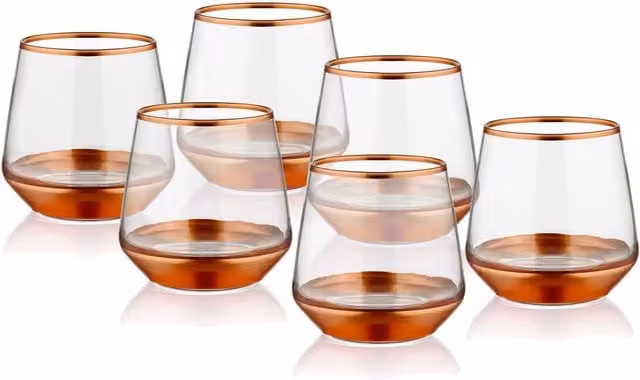The Mia Glam Series Set of 6 Glass Tumblers in Gold, Bronze and Transparent