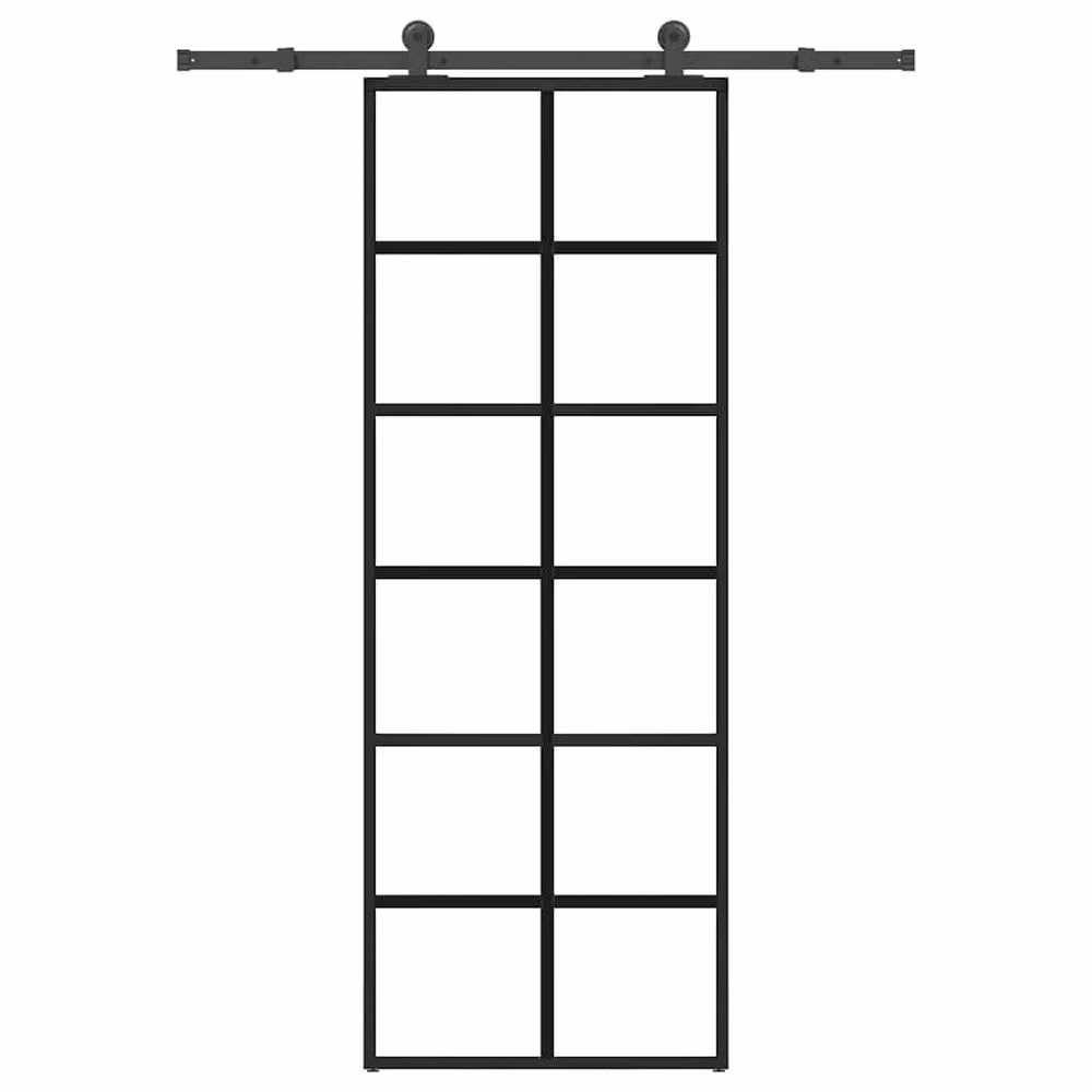 Berkfield Home Modern Sliding Door with Hardware Set in Black, ESG Glass and Aluminium, W: 76 cm, H: 205 cm – 2