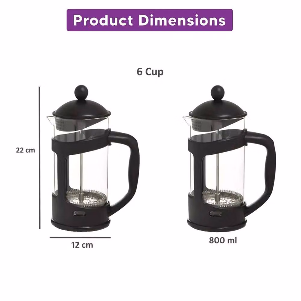 Nordara 6 Cup Glass Coffee Plunger Pitcher Maker in Black, 100ml – 2