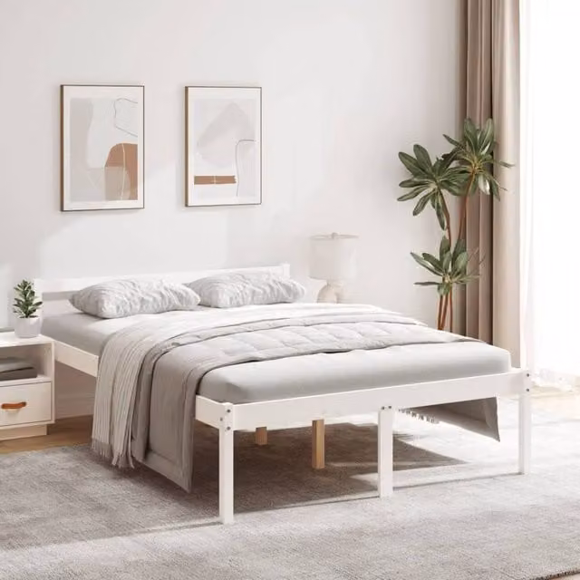 Berkfield Home Small Double Bed Frame in White Solid Pine, W/D/H: 120 x 200 cm – 1