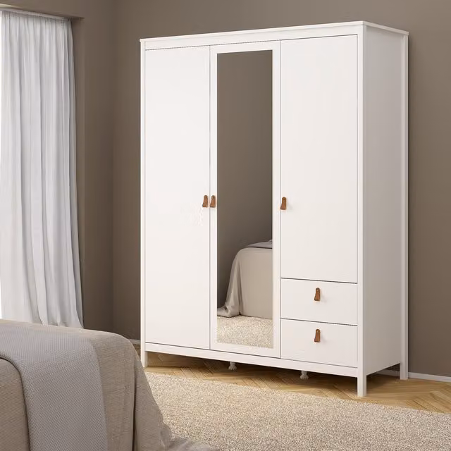 Furniture To Go Barcelona Wardrobe with 2 Doors, 1 Mirror Door and 2 Drawers in Cashmere White
