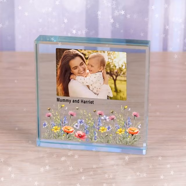 Uniqueful Personalised Floral Design Glass Photo and Message Token for Mum in Multicolour and Beige