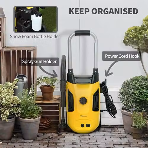 Outsunny 1800W High Pressure Washer with 150 Bar Pressure and 420 L/h Flow in Yellow – 5