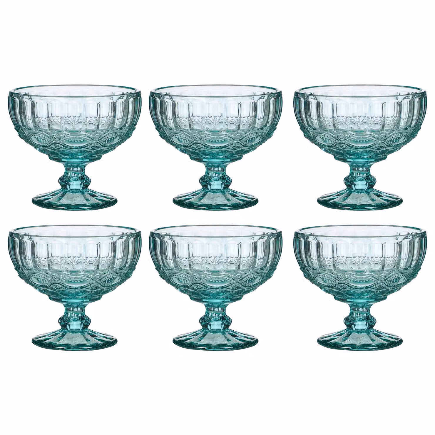 Dibor Set of 6 Vintage Turquoise Blue Glass Trifle Dessert Bowls, H10 x W12 cm – 2