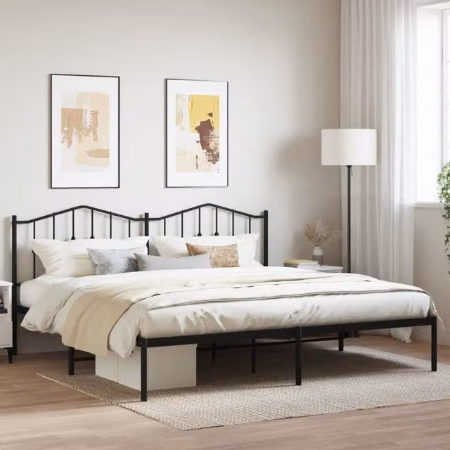 Berkfield Home Metal Bed Frame with Headboard in Black W/D/H: 193 x 203 cm – 1