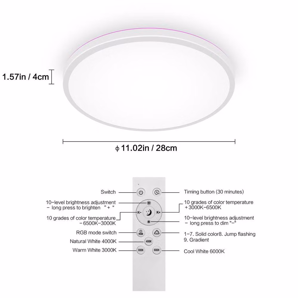 Goeco Round RGBW LED Ceiling Light with Remote Control, IP44 Rated for Bathroom, Kitchen and Bedroom, White – 8