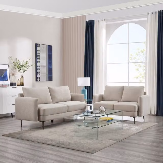 More4Homes Sofia Modern Scandi Style Fabric Sofa Set in Beige and Yellow