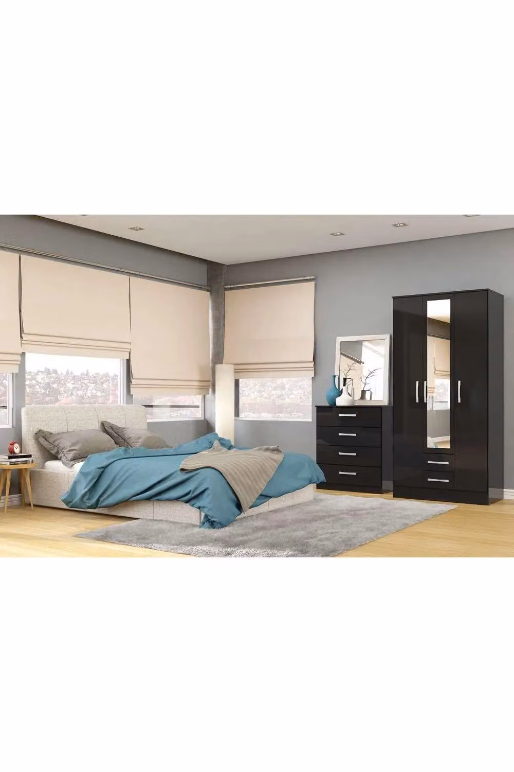Birlea Lynx 3-Drawer Black High Gloss Bedside Cabinet W/D/H: 40 x 37.9 x 69 cm – 5