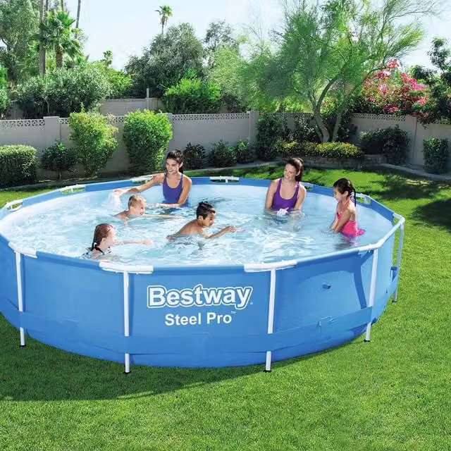 Bestway Steel Pro Round Family Swimming Pool with Pump, Blue, Diameter: 396 cm