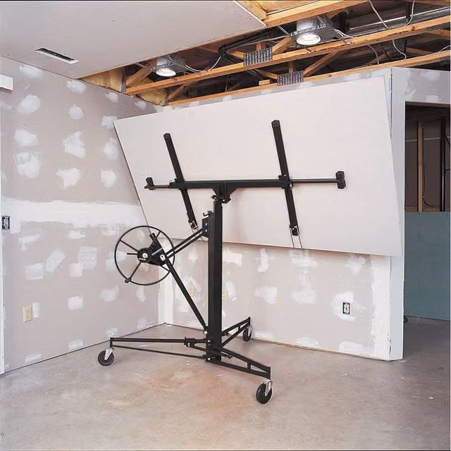 Livingandhome 16ft Manual Steel Drywall Lifter with Rolling Casters in Black