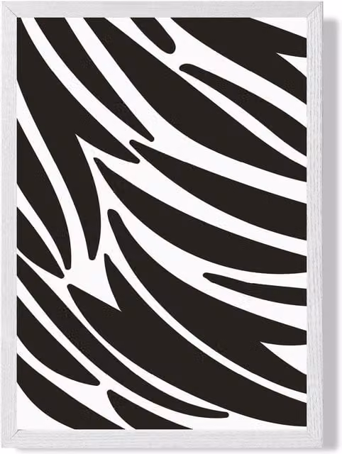 ARTZE Zebra Print Cartoon Style Framed Paper Poster in Black and White, A3