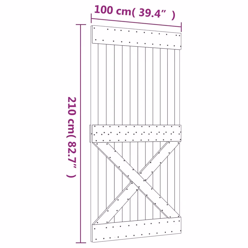 Berkfield Home Rustic Solid Wood Pine Sliding Door with Hardware Set, Brown, W: 100 cm, H: 210 cm – 2