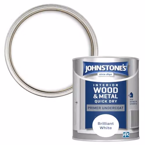 Johnstone's Quick Dry Gloss Primer Undercoat in Brilliant White, Water Based for Interior Wood and Metal, 0.75 L