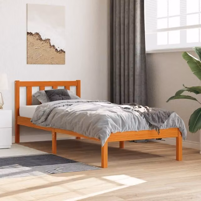 Berkfield Home Single Solid Wood Pine Bed Frame in Wax Brown, W/D/H: 90 x 190 cm