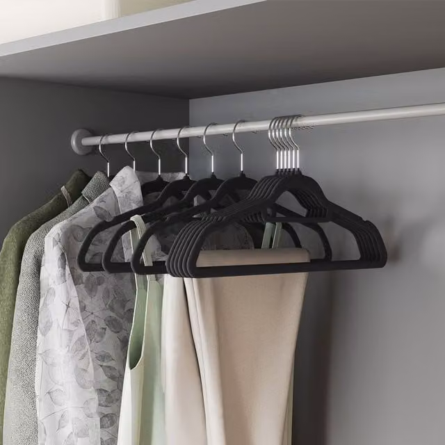 SONGMICS Non-Slip Velvet Hangers with Tie Bar and 360 Degree Swivel Hooks, Black