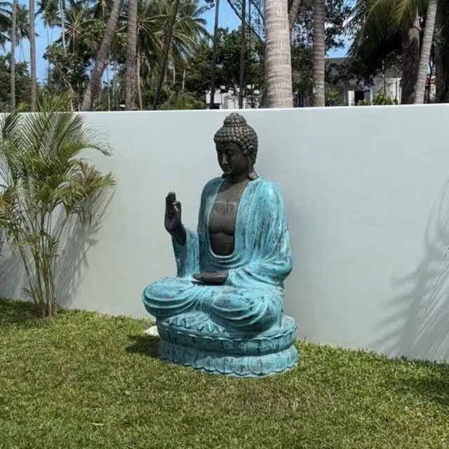 KDMK Large Turquoise Stone Buddha Statue with Lotus Teaching, Turquoise, W/D/H: 200 x 200 x 200 cm