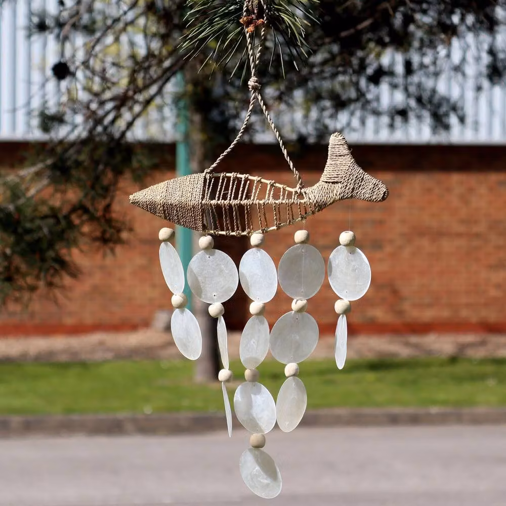 Serenityy White String Fish and Natural Copis Drop Outdoor Hanging Chime – 2
