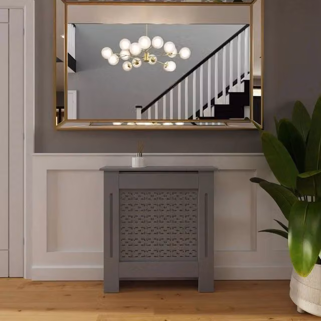 ERGOVEXA Grey Geometric Pattern MDF Radiator Cover, W/D/H: 82.3 x 78.0 x 19.0 cm – 1