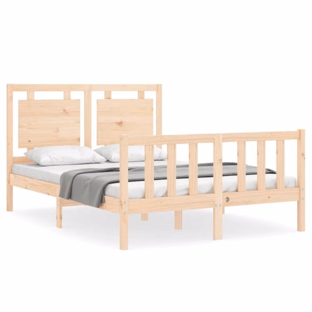 Berkfield Home Beautiful Bed Frame with Headboard in Natural Solid Pine, W/D/H: 120 x 200 x 125.5 cm – 2