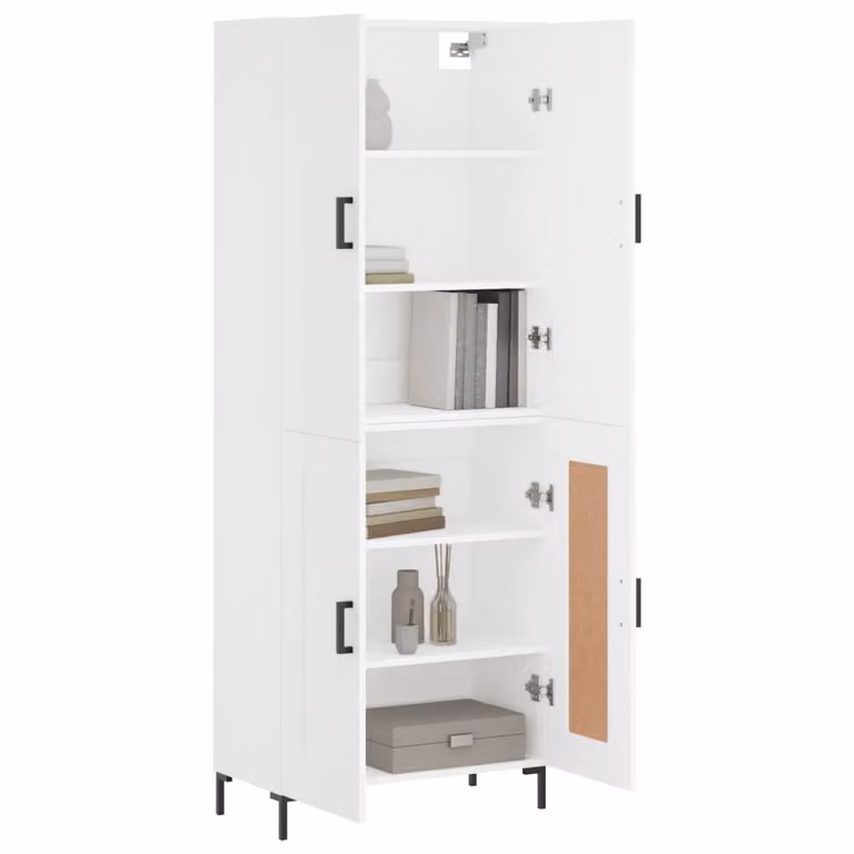 Berkfield Home Modern White Highboard with Hinged Doors and Internal Shelves, W/D/H: 69.5 x 34 x 180 cm