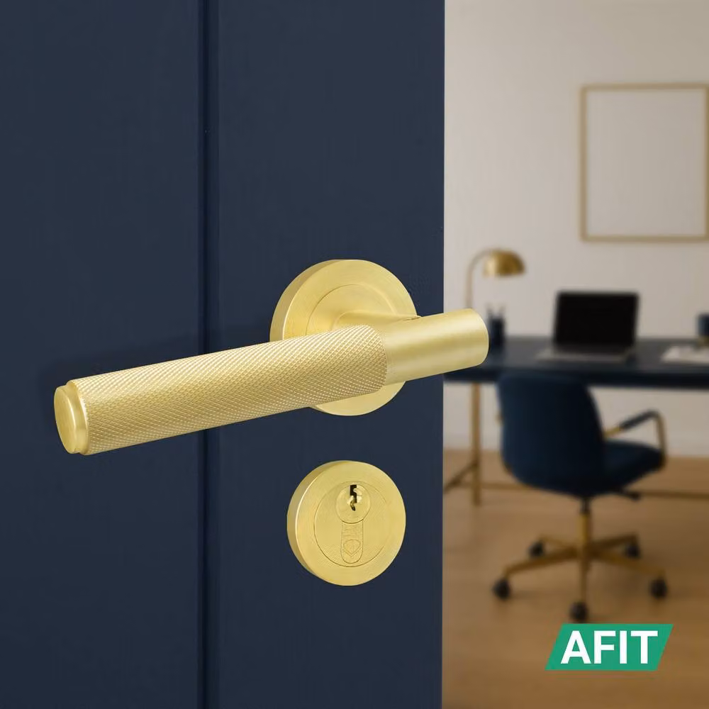 AFIT Satin Brass Euro Lock Double Cylinder Door Handle in Gold, 150 x 150 mm – 4