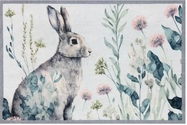 The Rug Shop UK Modern Animal Nature Print Washable Mat in Green, Grey and White, W: 50 cm, L: 150 cm