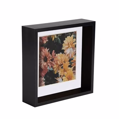 Nicola Spring Square 3D Deep Box Photo Frame in Black with White Mount