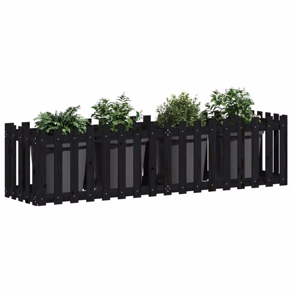 Berkfield Home Garden Raised Bed with Fence Design in Black, Solid Wood and Plastic, W/D/H: 200 x 50 x 50 cm – 3