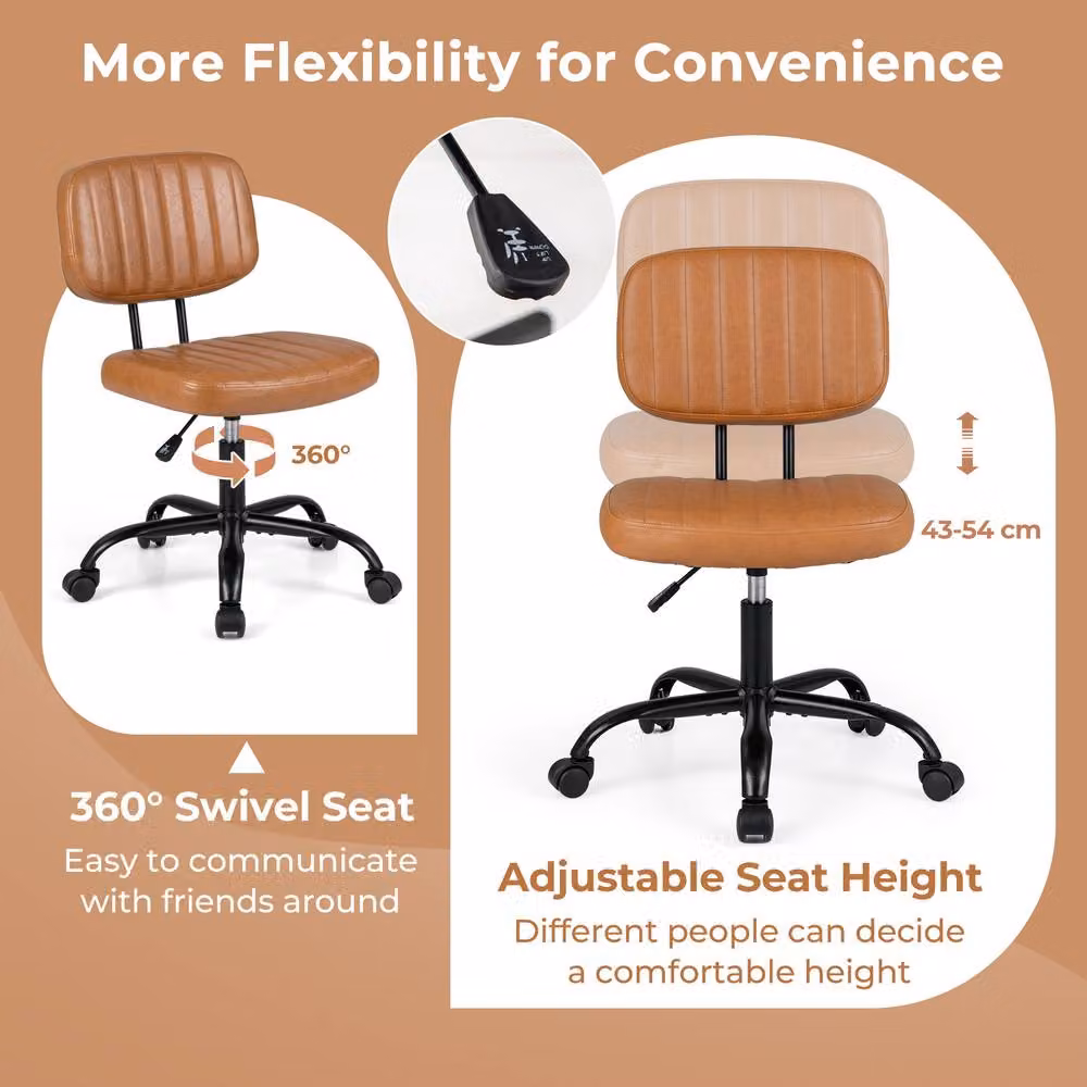 Costway Brown PU Leather Swivel Executive Office Chair with Height Adjustment – 8