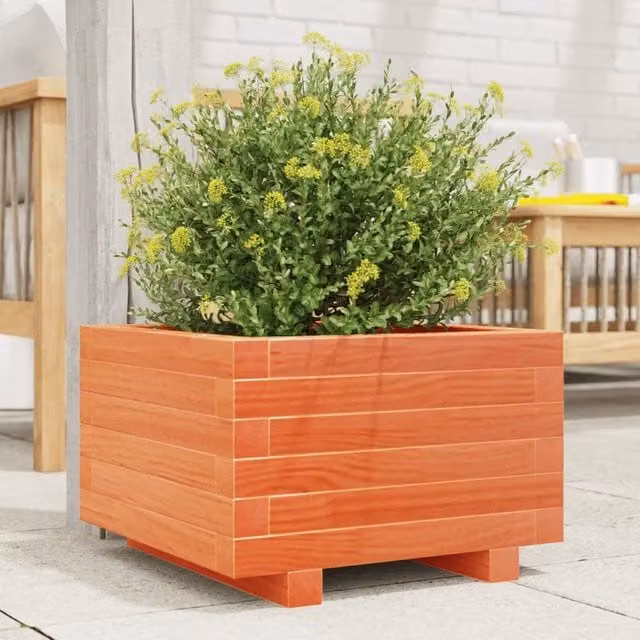 Berkfield Home Solid Wood Pine Garden Planter Tub, Brown, W: 40 cm, D: 40 cm, H: 26.5 cm