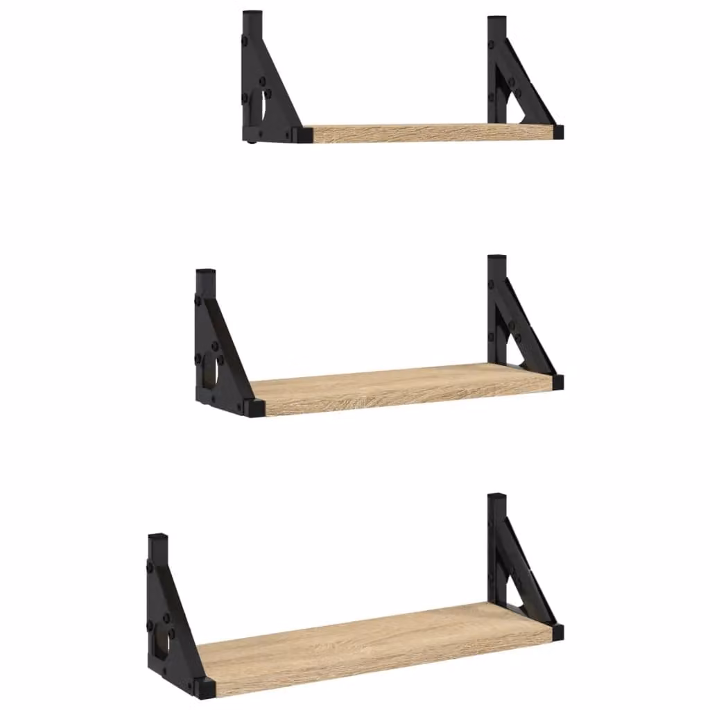 Berkfield Home 3 Piece Wall Shelf Set in Sonoma Oak Brown Engineered Wood – 2