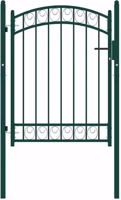 Berkfield Home Green Steel Arched Top Swing Fence Gate W: 100 cm, H: 125 cm